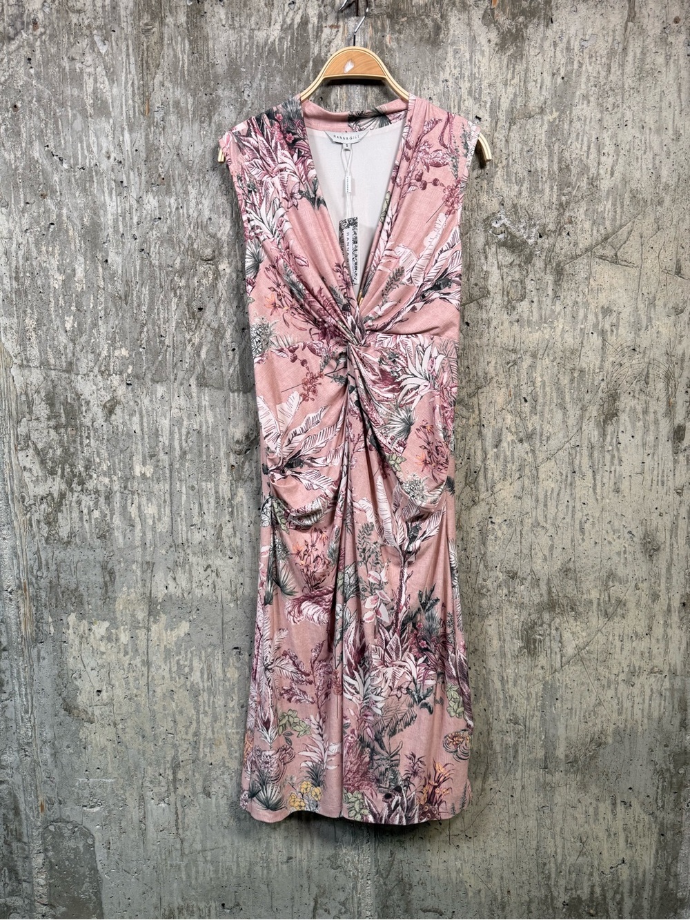 RANNA GILL Women's Front Twisted Midi Dress Size S in Aurora Print Old Rose